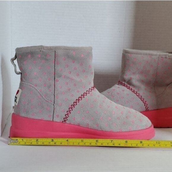 I Heart Ugg Boots Mini Boot Leather Gray Hot Pink Mini Women's WOMAN'S 7 - Picture 12 of 16